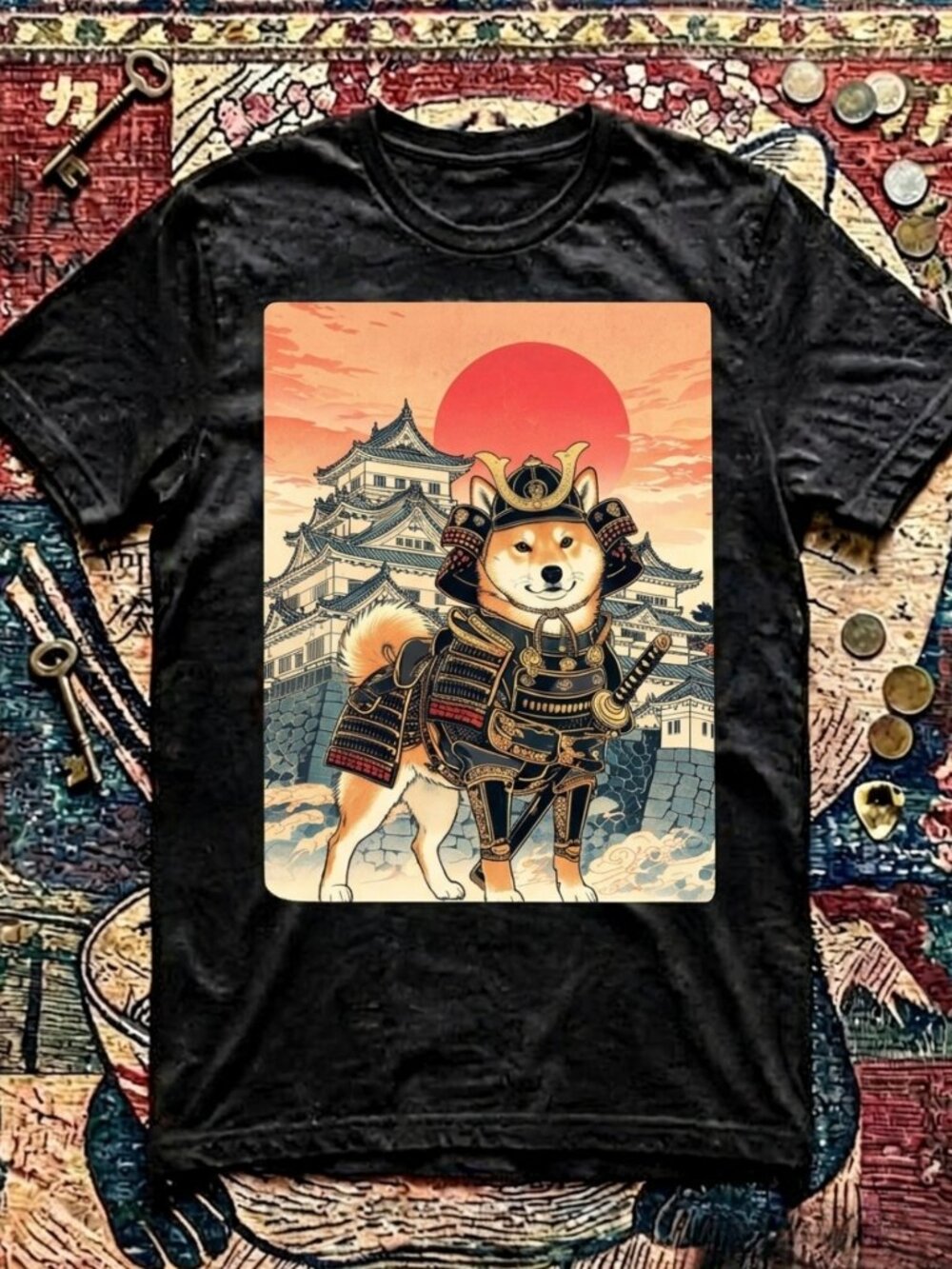 Vintage Japanese Samurai Shiba Inu Graphic T-Shirt Unisex Y2K Anime Tee